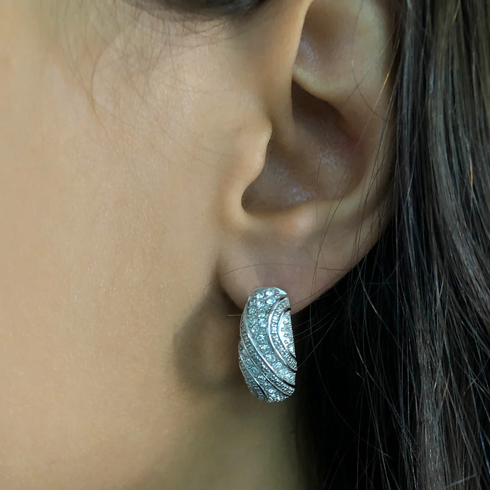 Sterling Silver 1x Diamond and Zirconia Fancy Hoop Earrings - Image 2
