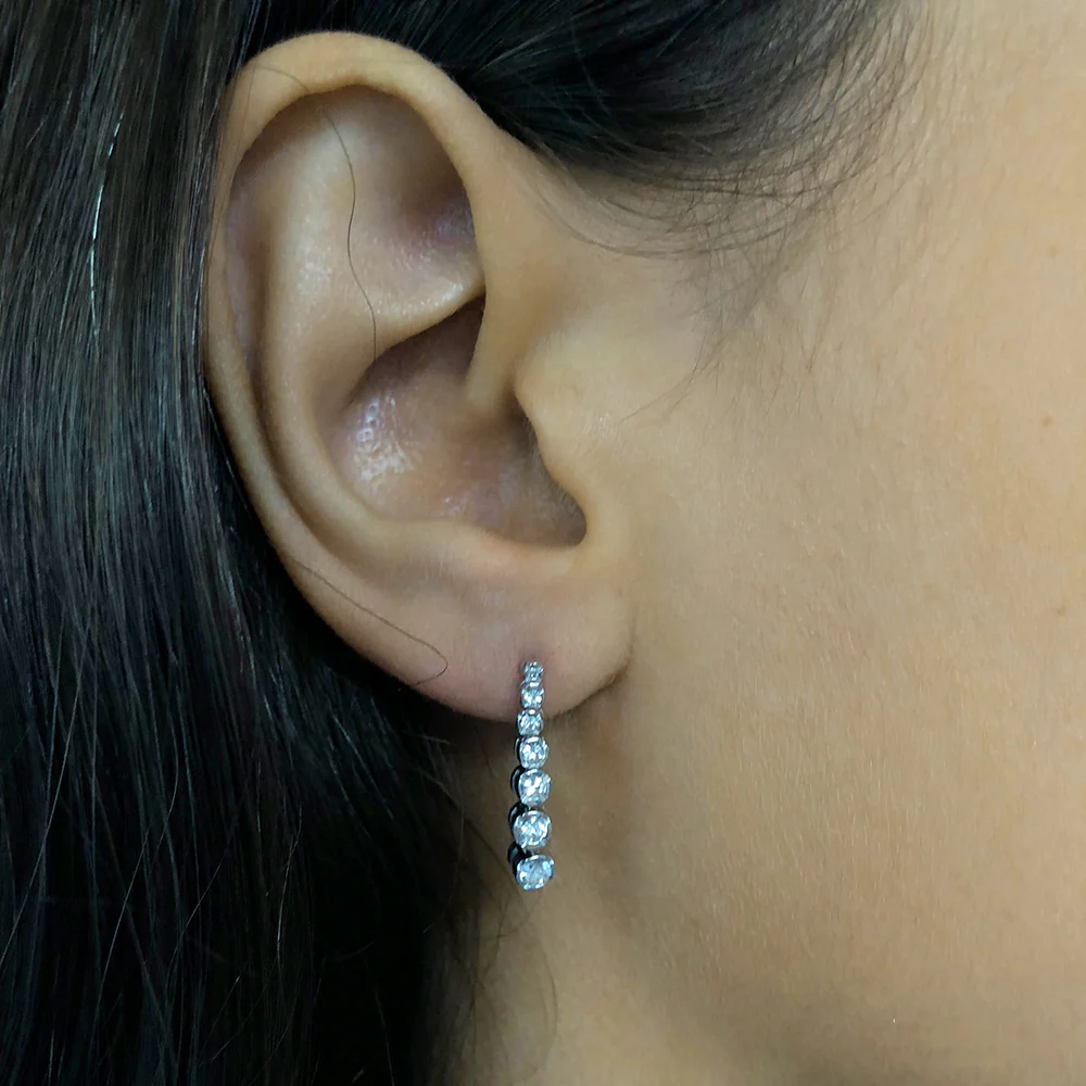 Sterling Silver 1x Diamond and Zirconia Graduated Drop Earrings - Image 3