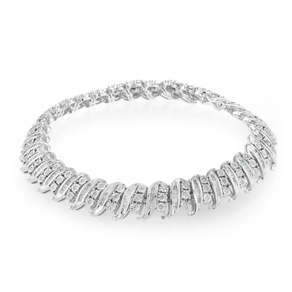 Sterling Silver 2 Carat Diamond 19.5cm Bracelet