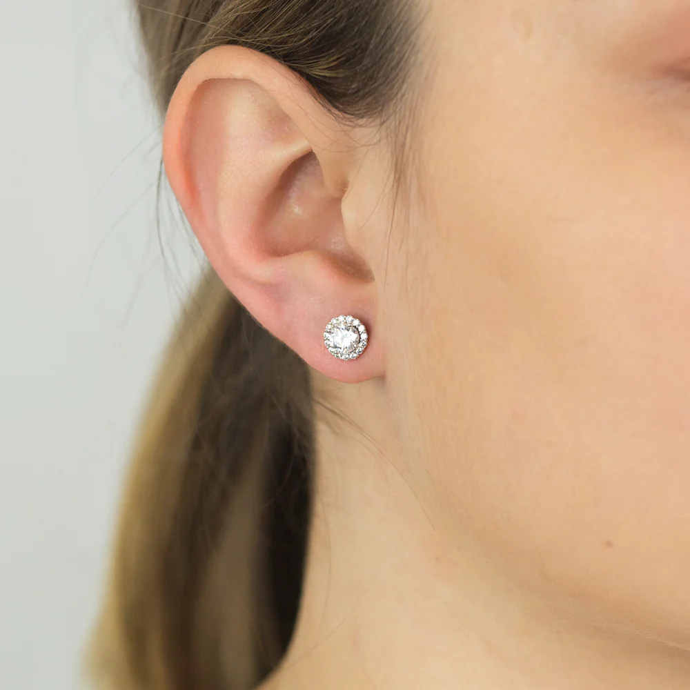 Sterling Silver 2 Set Round and Heart Zirconia Set Stud Earrings 7.5mm, 8.5x7.9mm - Image 2