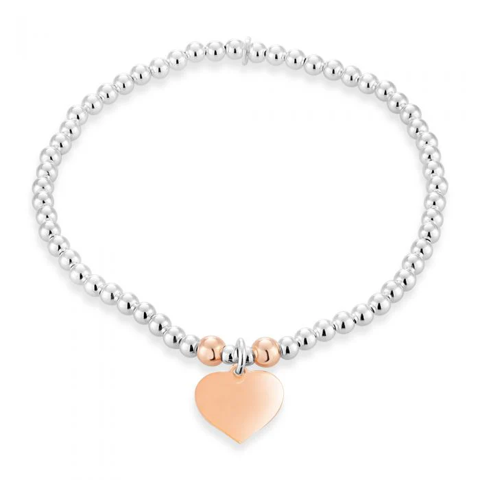 Sterling Silver 2-Tone Bead Bracelet With Heart Charm - Image 2