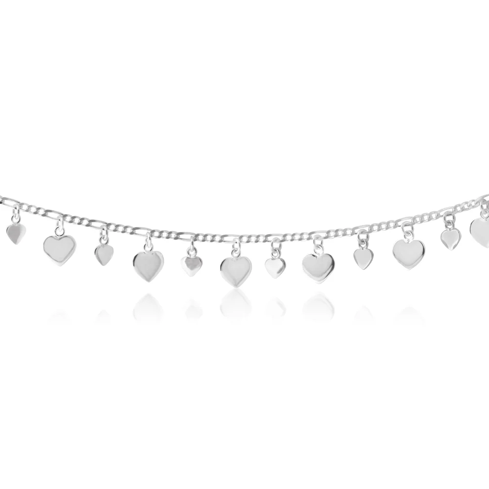 Sterling Silver 25cm Multi Heart Charm Anklet - Image 2