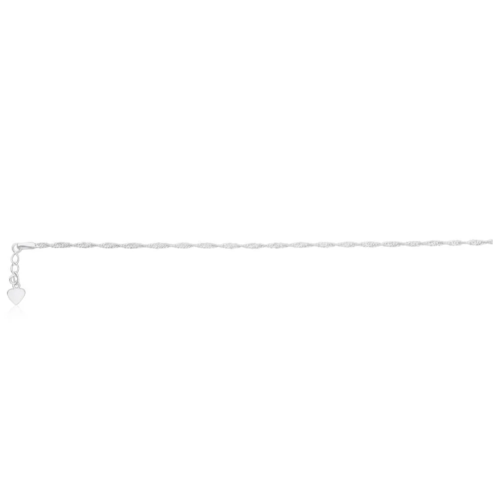 Sterling Silver 26cm Singapore Chain Anklet with Drop Heart - Image 2