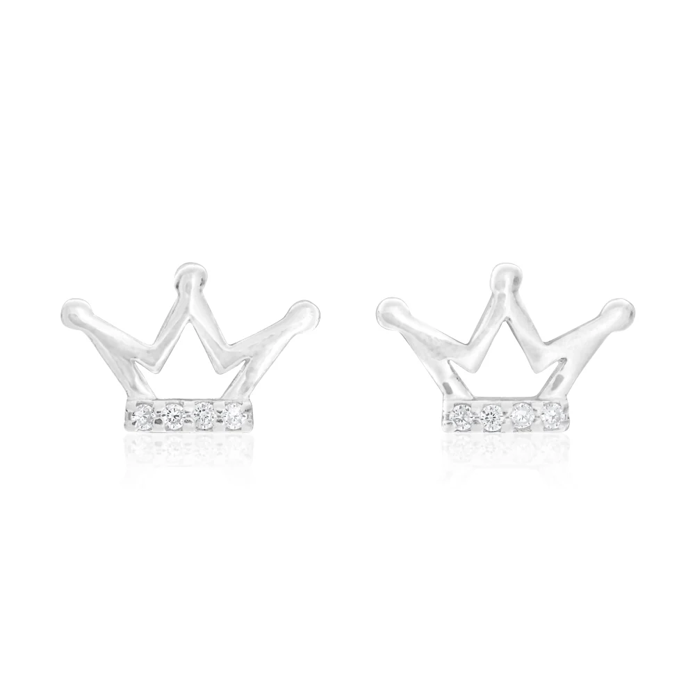 Sterling Silver 3 Point Crown Stud Earrings