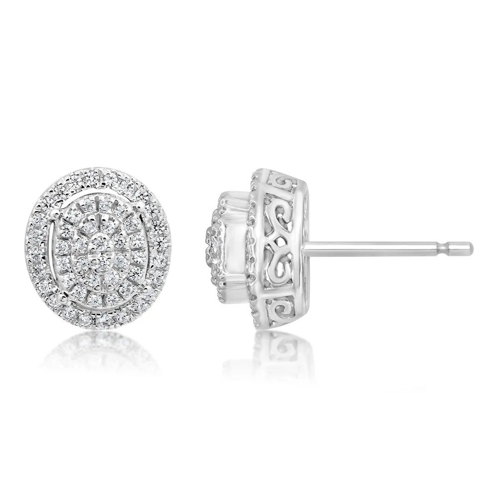 Sterling Silver 35 Points Diamond Stud Earrings