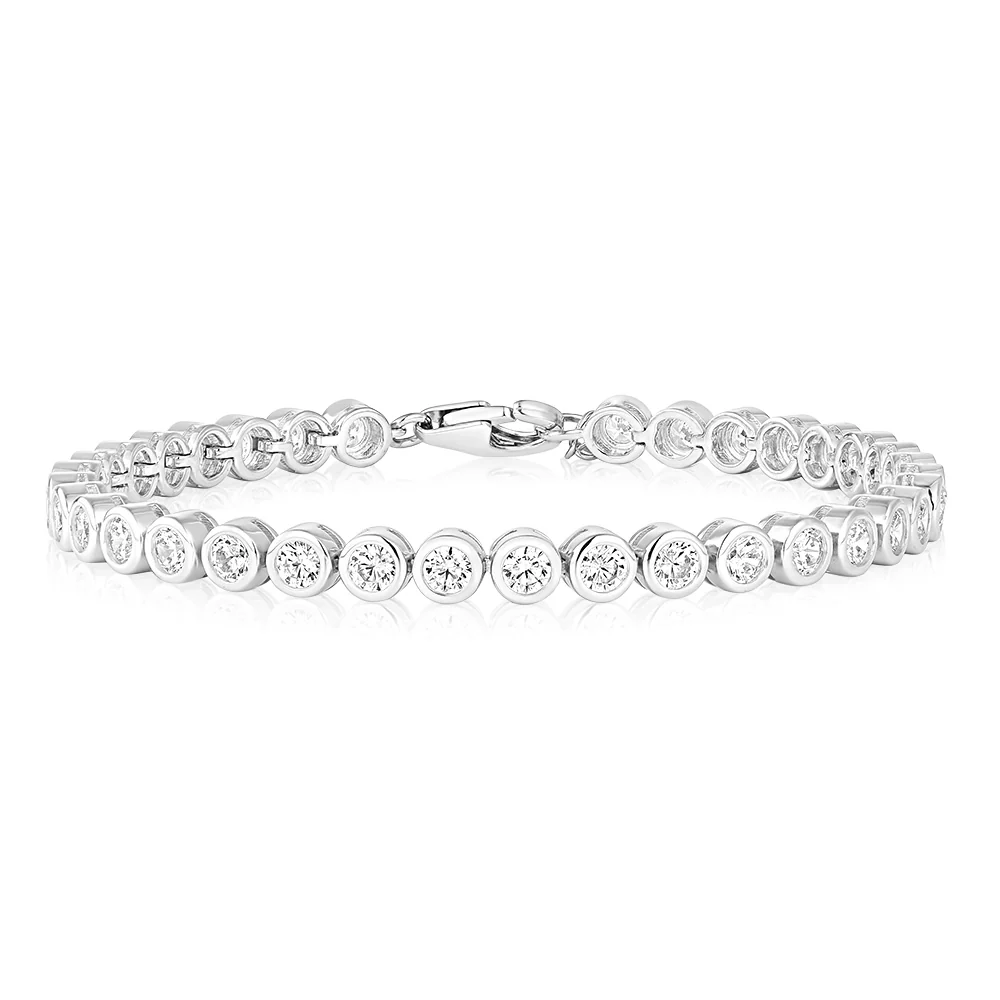 Sterling Silver 3mm Bezel White Cubic Zirconia 16+3cm Bracelet