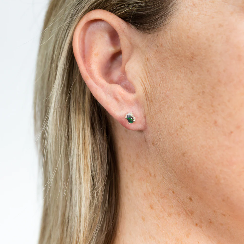 Sterling Silver 3x4mm Natural Solid Opal Oval Studs - Image 3