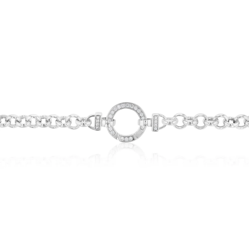 Sterling Silver 45cm Zirconia Fancy Boltring Belcher Chain - Image 2