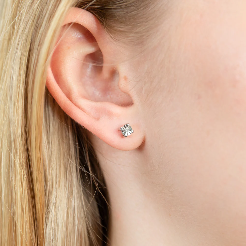 Sterling Silver 4mm Diamond Stud Earrings - Image 2