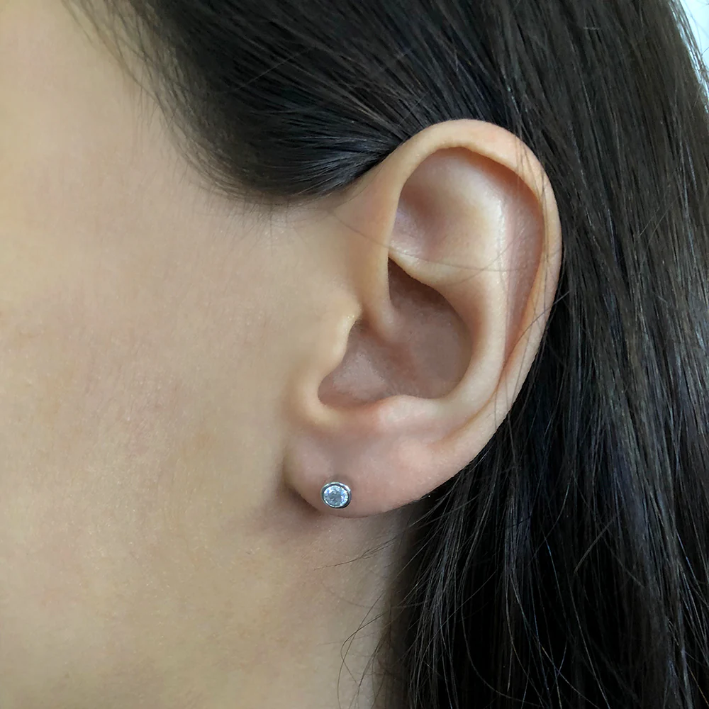Sterling Silver 4mm Zirconia Bezel Set Stud Earrings - Image 2