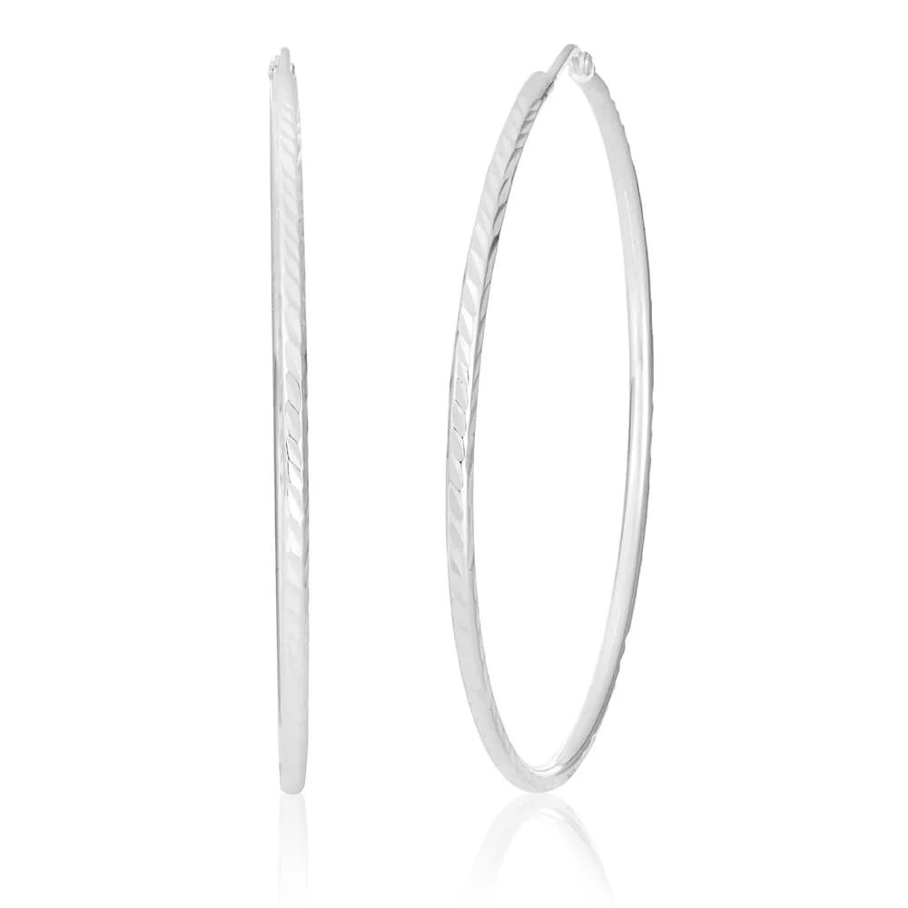 Sterling Silver 50mm Diamond Cut Hoop Earrings