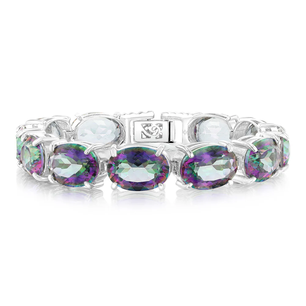 Sterling Silver 55 Carat Mystic Quartz Tennis Bracelet