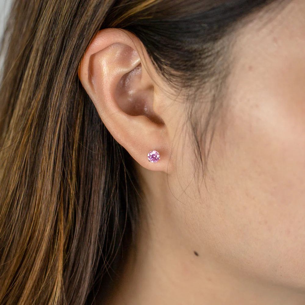 Sterling Silver 5mm 6 Claw Pink Crystal Studs - Image 2