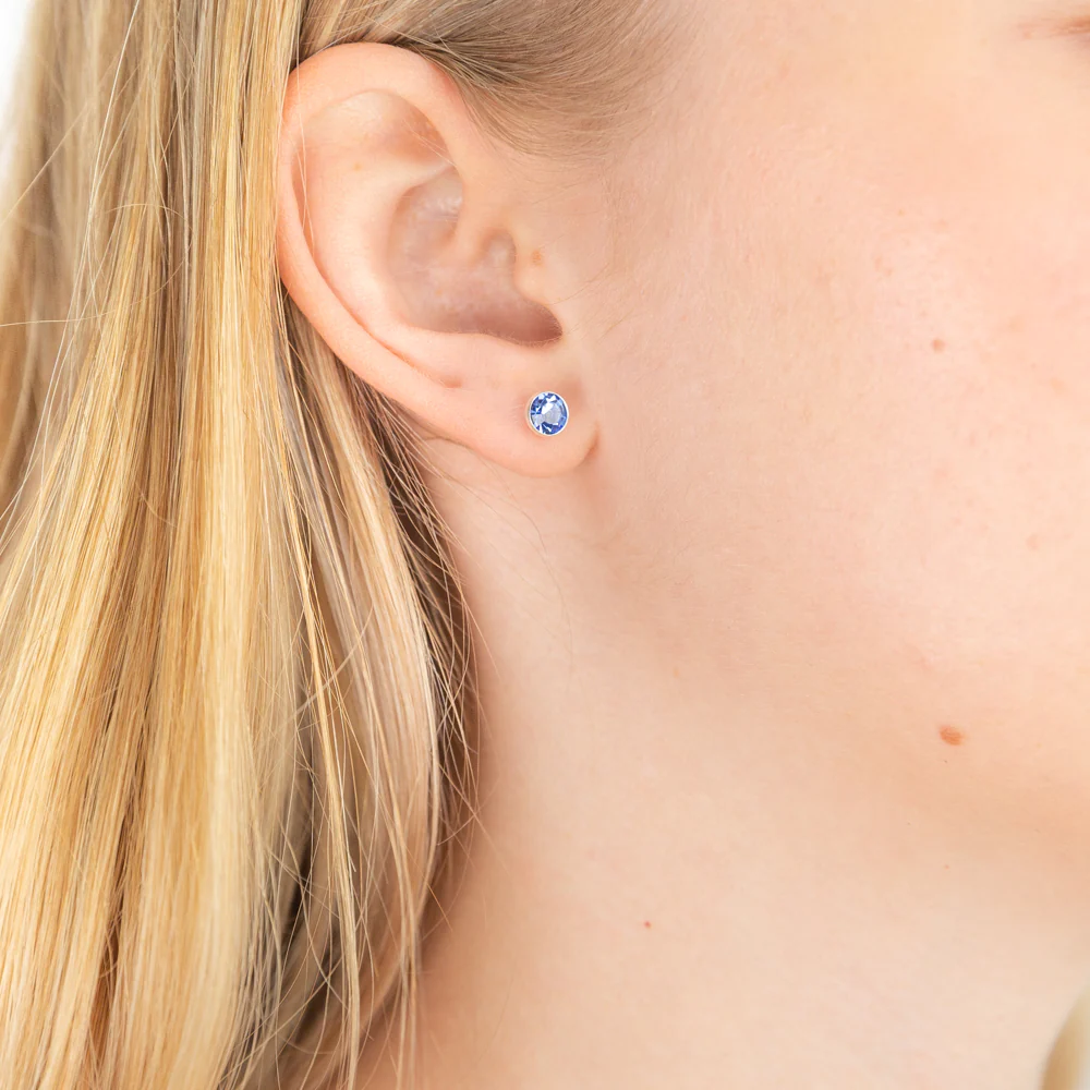 Sterling Silver 5mm Blue Zirconia Bezel Stud Earrings - Image 2