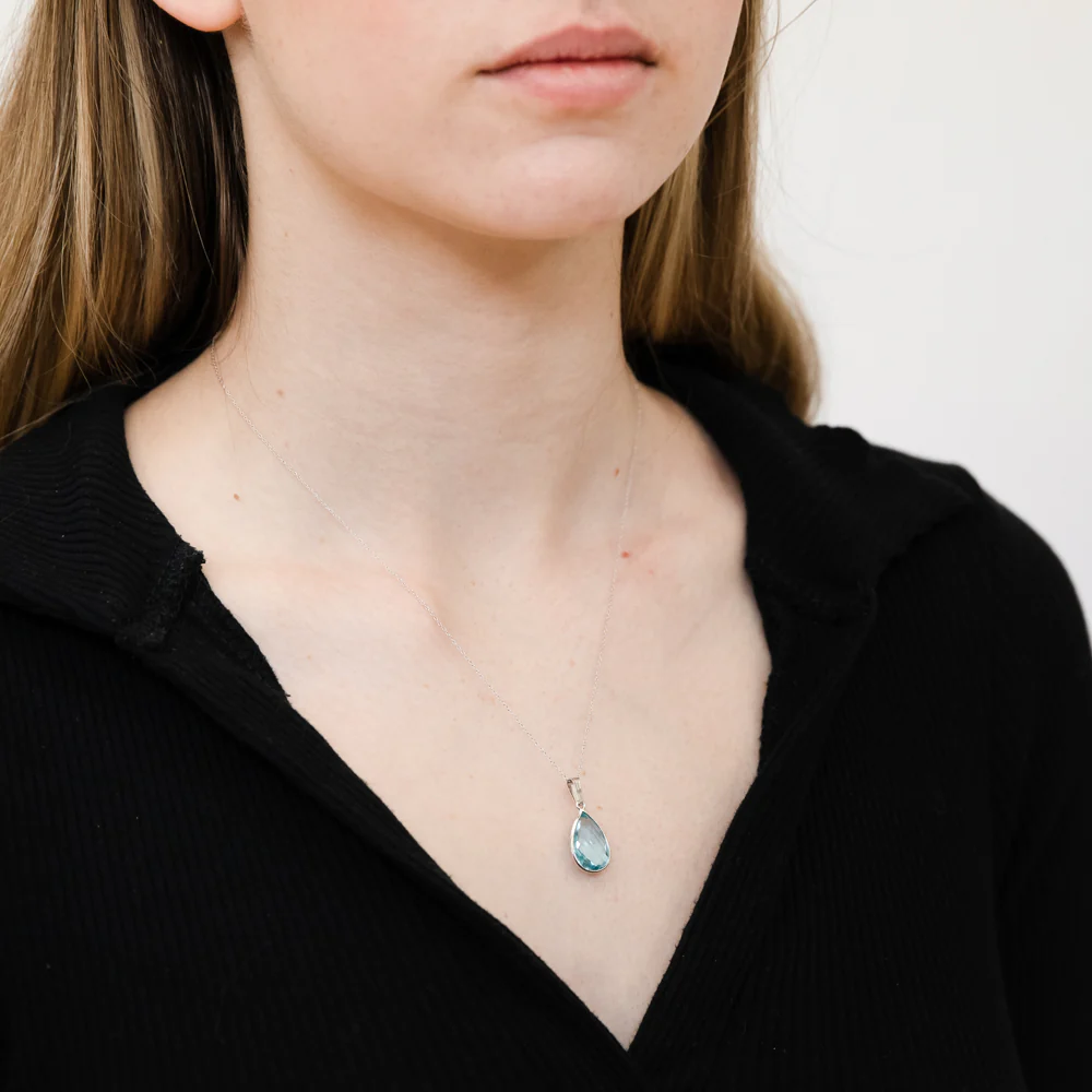 Sterling Silver 6.25ct Blue Topaz Pear Pendant on Chain - Image 2