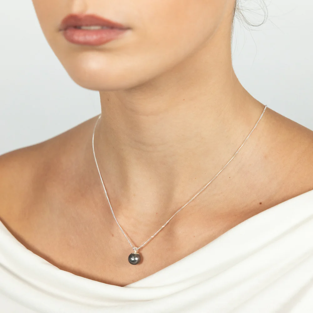 Sterling Silver 8-10mm Tahitian Pearl Pendant on 45cm Chain - Image 2