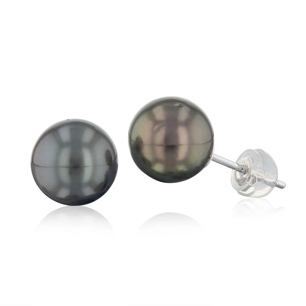 Sterling Silver 8-10mm Tahitian Pearl Stud Earrings