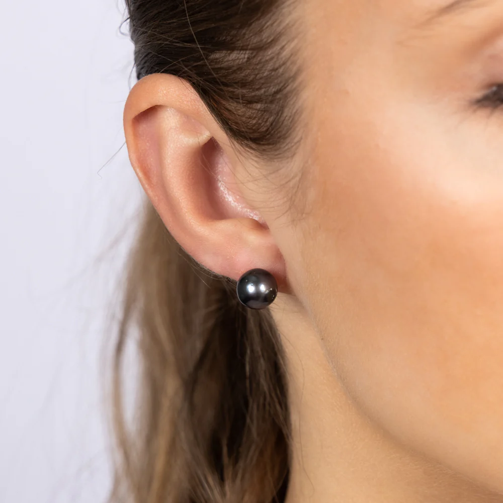 Sterling Silver 8-10mm Tahitian Pearl Stud Earrings - Image 2