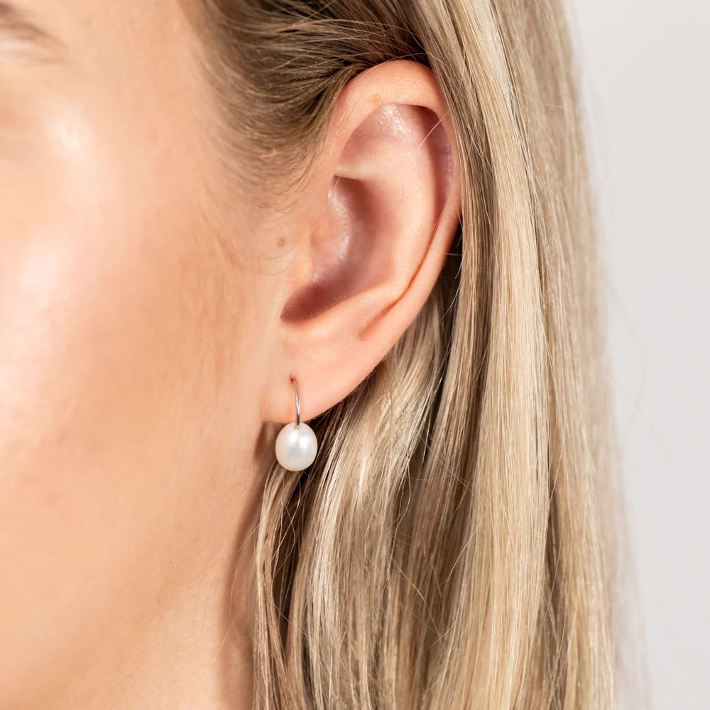 Sterling Silver 8mm Cream Freshwater Pearl Hook Drop Earrings - Image 2