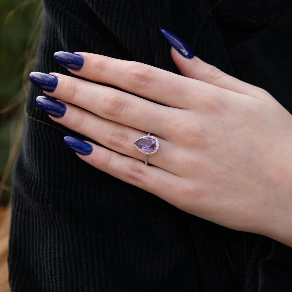 Sterling Silver Amethyst and Zirconia Pear Ring - Image 3