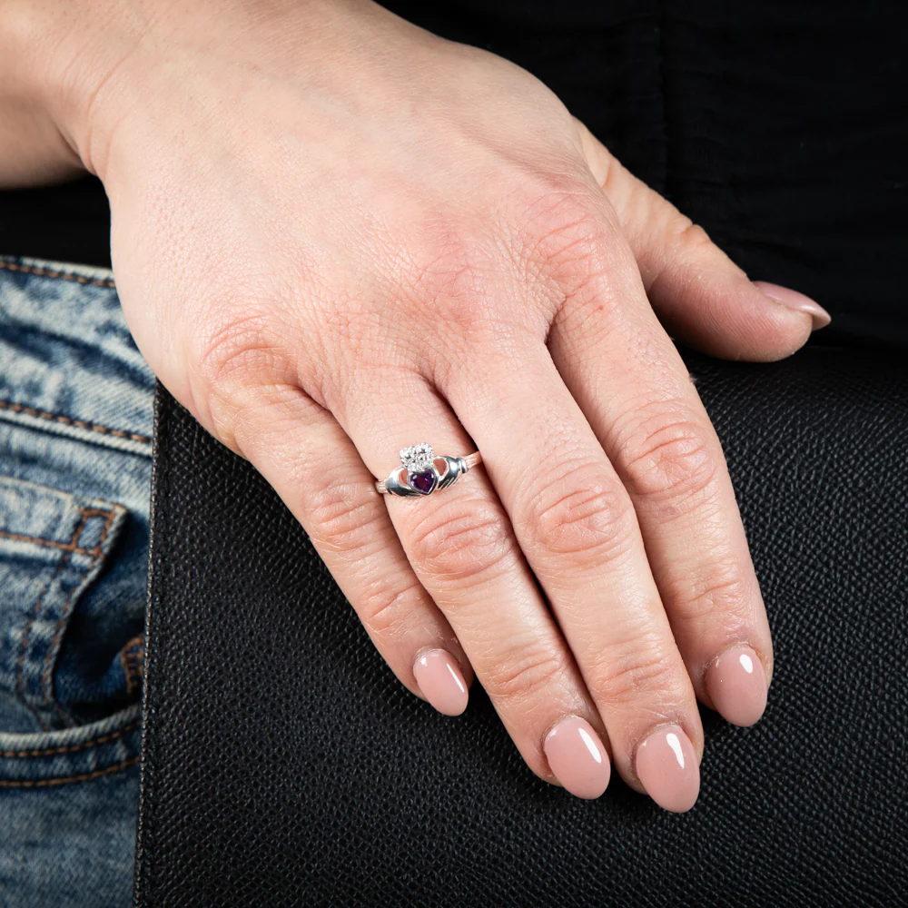 Sterling Silver Amethyst Claddagh Ring - Image 2
