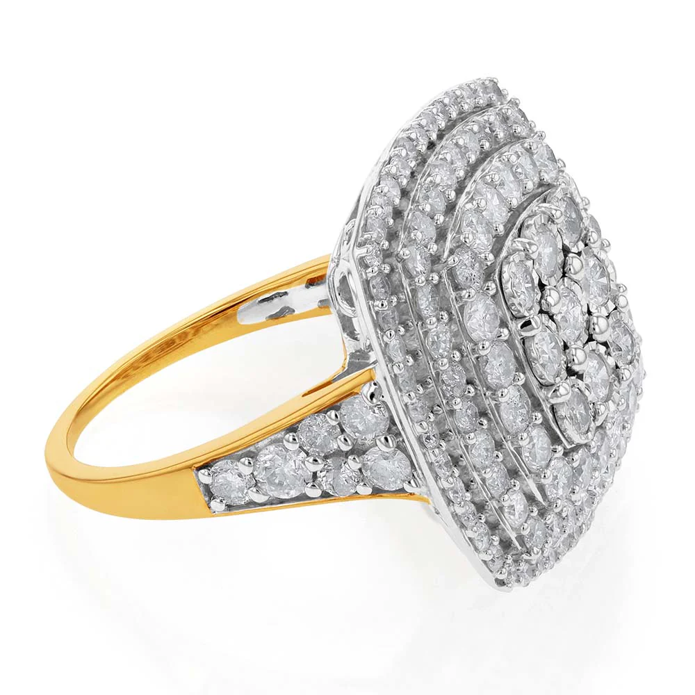 Sterling Silver and 9ct Yellow Gold 3 Carat Diamond Cluster Ring - Image 2