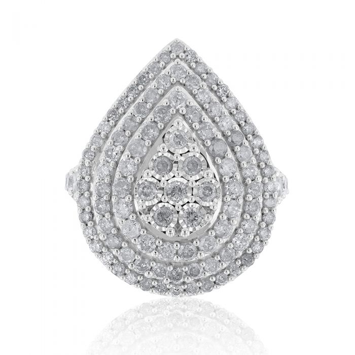 Sterling Silver and 9ct Yellow Gold 3 Carat Diamond Pear Shaped Cluster Ring