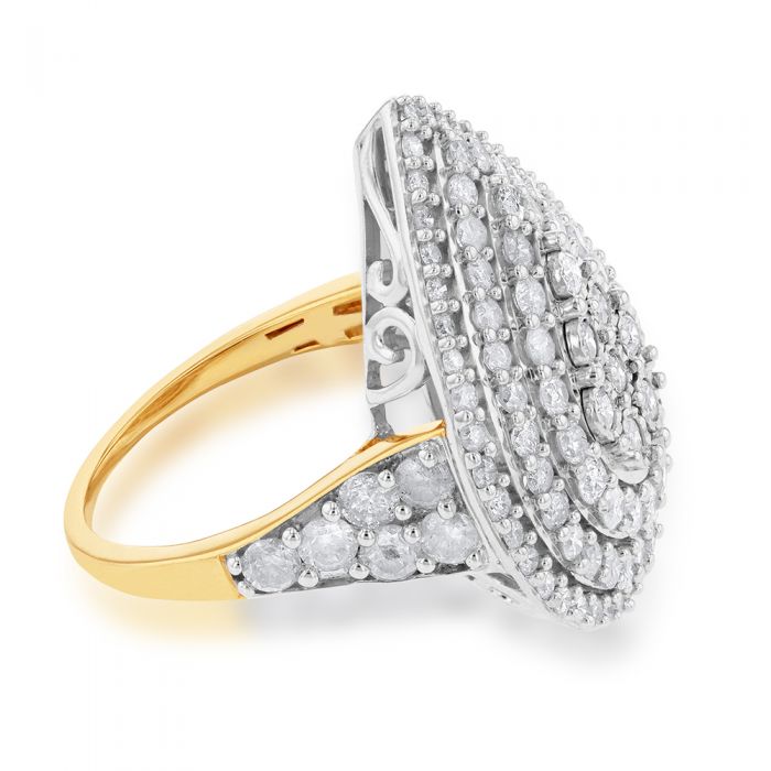 Sterling Silver and 9ct Yellow Gold 3 Carat Diamond Pear Shaped Cluster Ring - Image 2