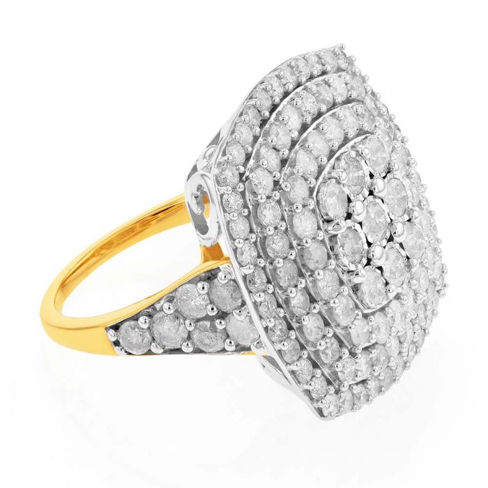 Sterling Silver and 9ct Yellow Gold 4 Carat Diamond Cluster Ring - Image 2