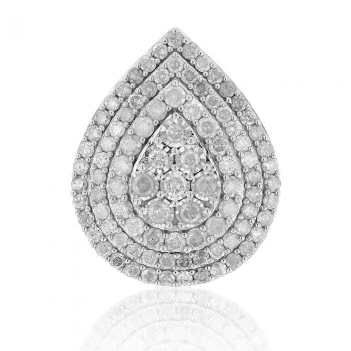 Sterling Silver and 9ct Yellow Gold 4 Carat Diamond Pear Shaped Cluster Ring
