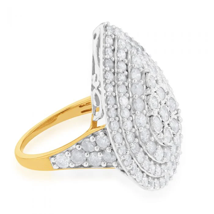 Sterling Silver and 9ct Yellow Gold 4 Carat Diamond Pear Shaped Cluster Ring - Image 2