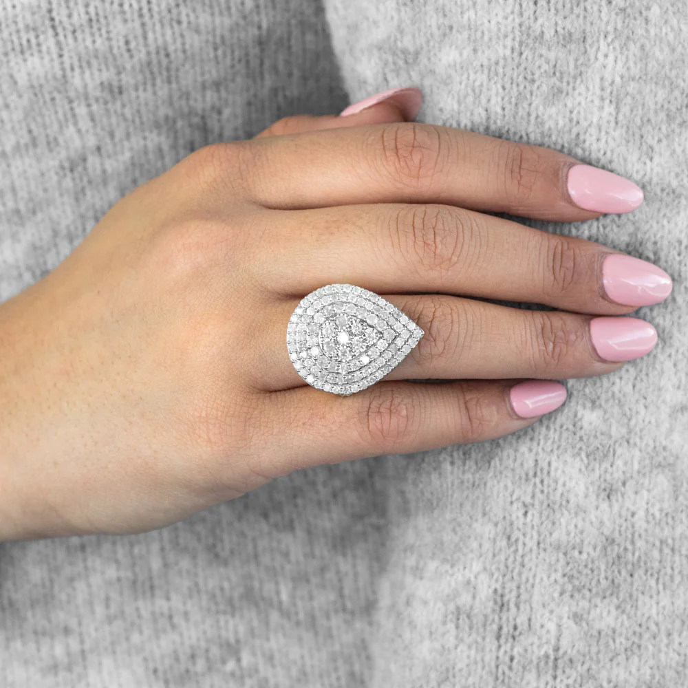 Sterling Silver and 9ct Yellow Gold 4 Carat Diamond Pear Shaped Cluster Ring - Image 3