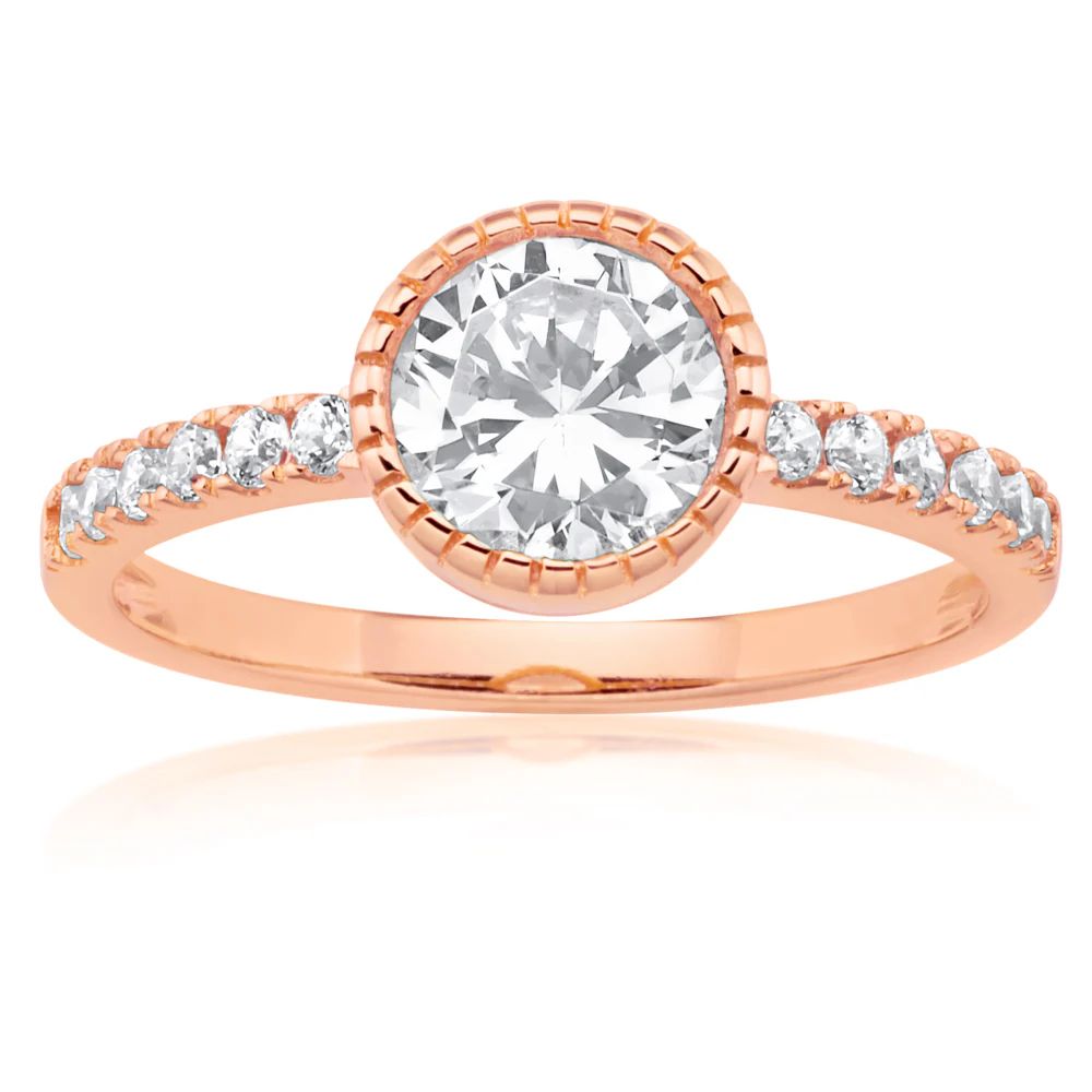 Sterling Silver and Rose Gold Plated Zirconia Ring *No Resize