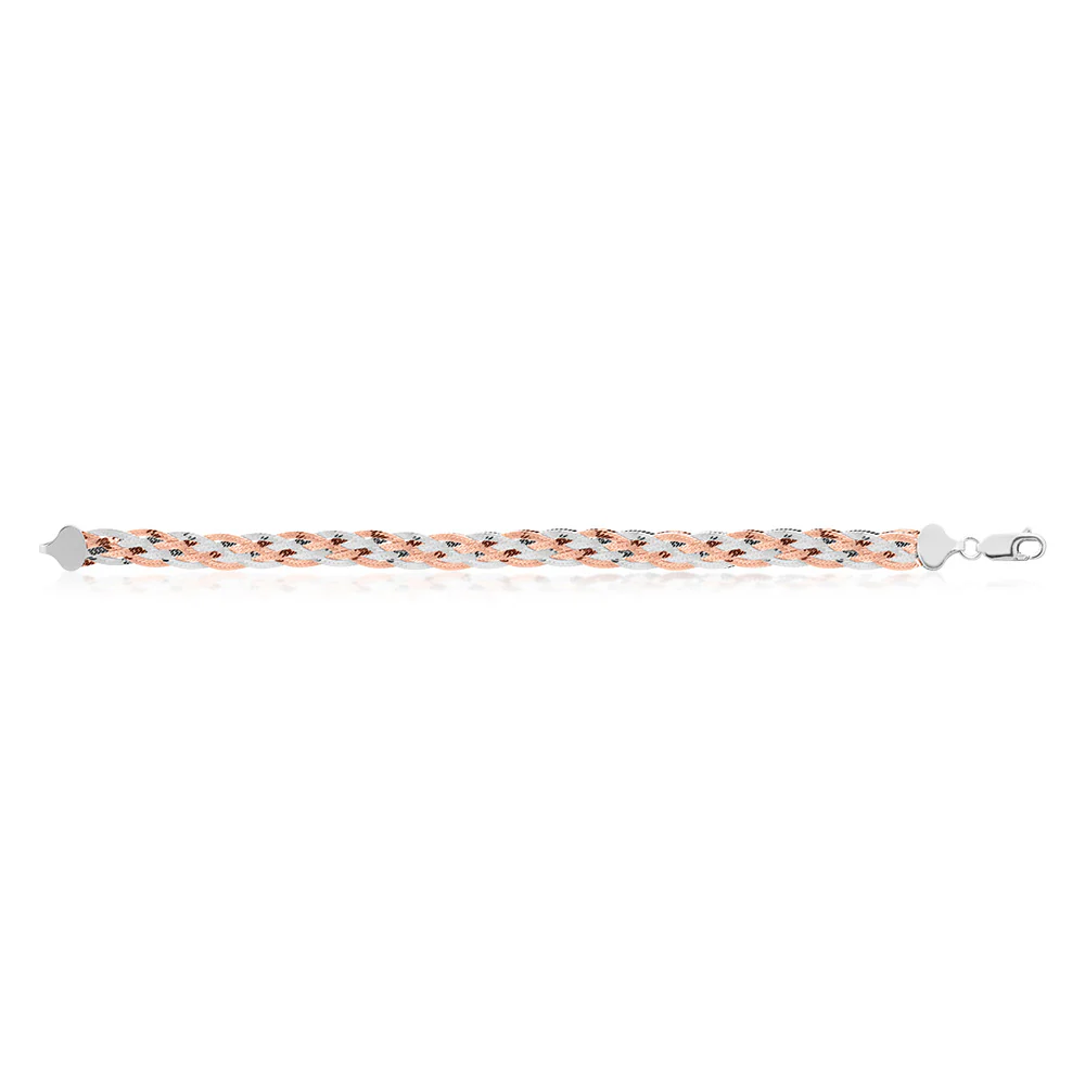 Sterling Silver and Rose Plated 19cm Multi Strand Plait Bracelet - Image 2