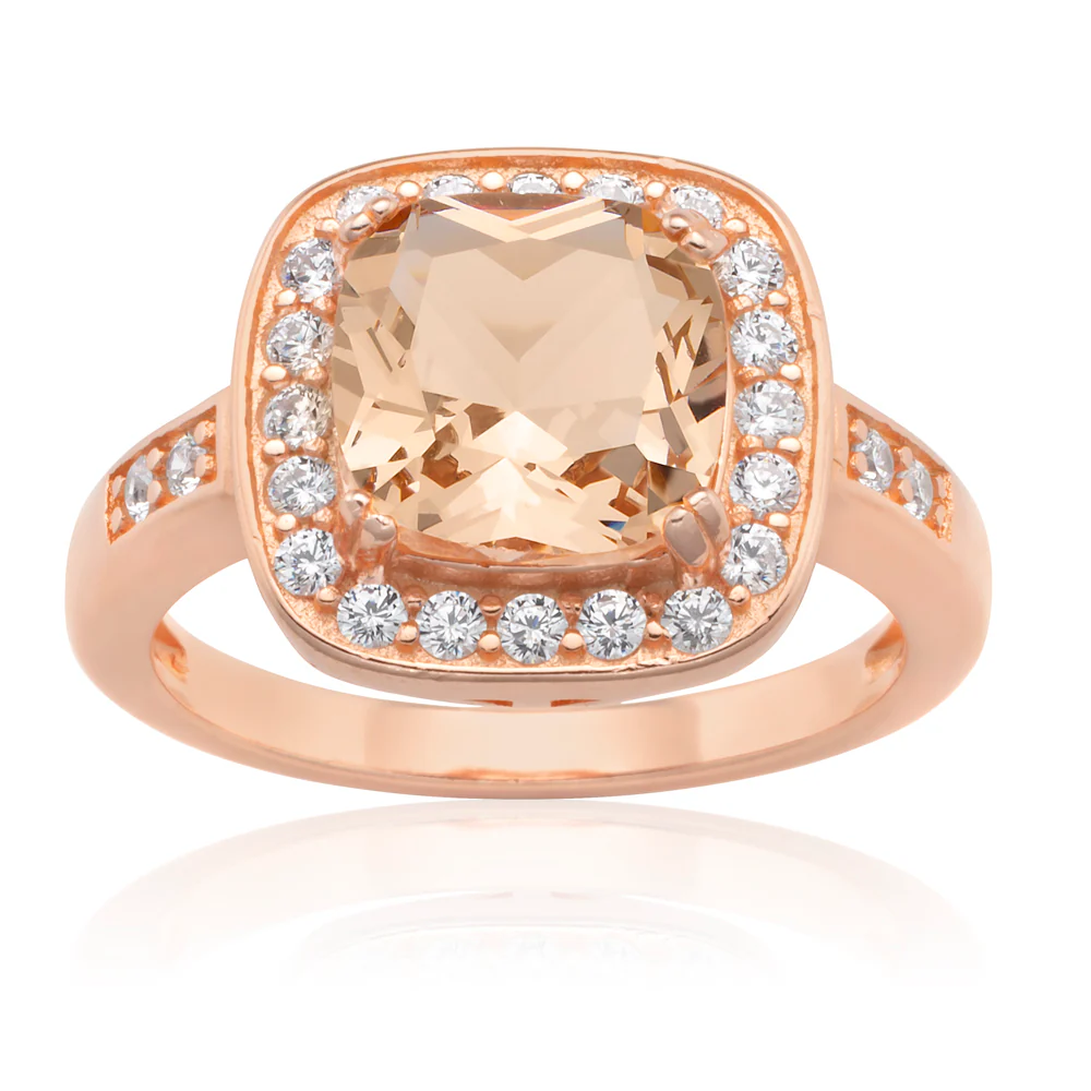 Sterling Silver and Rose Plated Crystal and Zirconia Cushion Cut Ring *No Resize*
