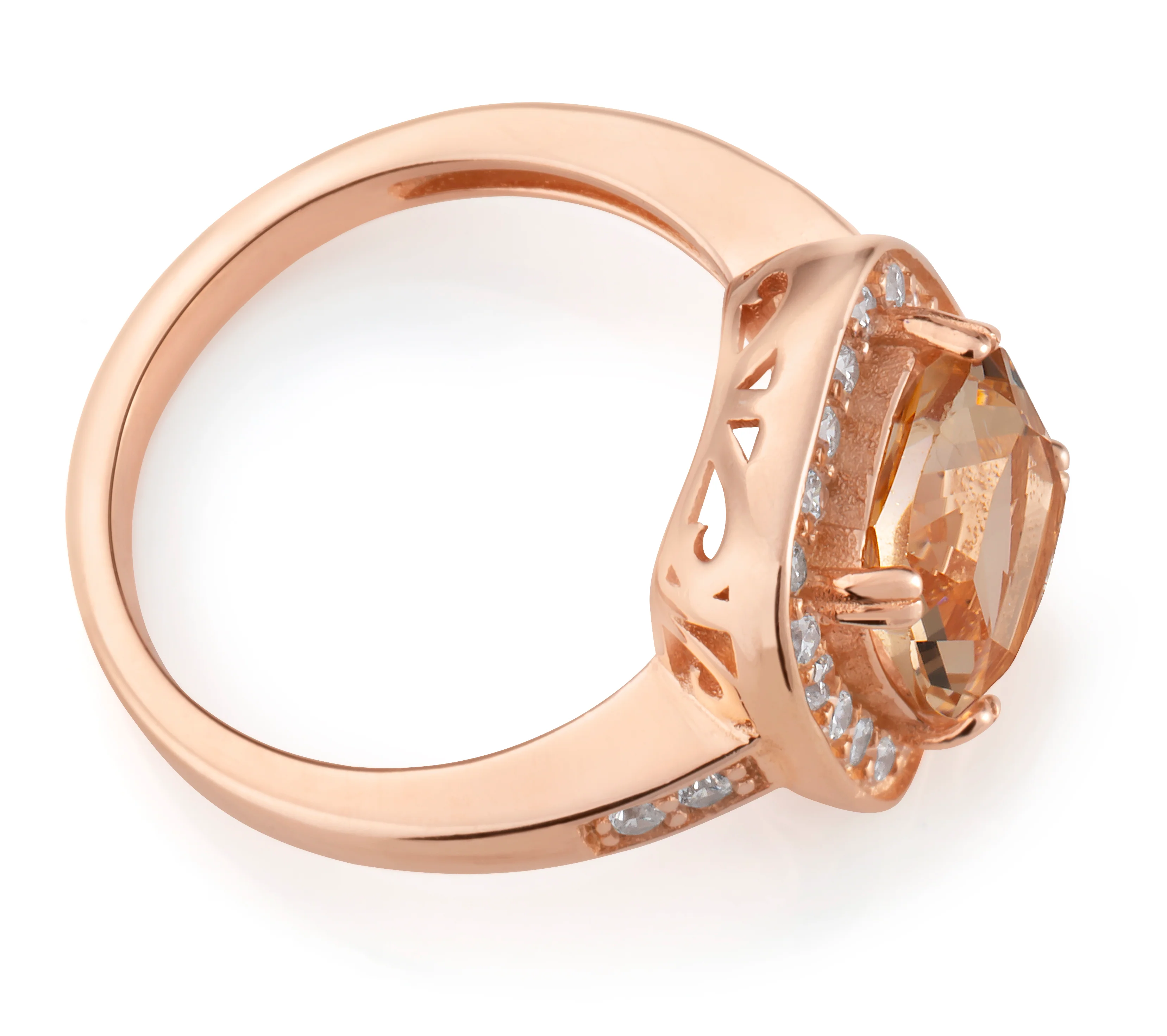 Sterling Silver and Rose Plated Crystal and Zirconia Cushion Cut Ring *No Resize* - Image 2