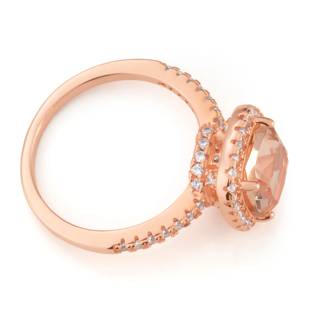 Sterling Silver and Rose Plated Crystal and Zirconia Cushion Cut Ring  *No Resize* - Image 2
