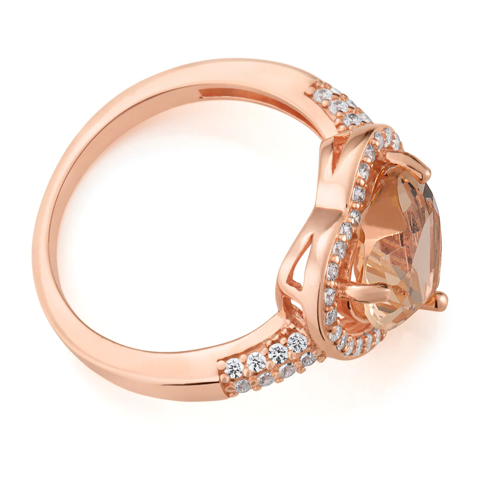 Sterling Silver and Rose Plated Crystal and Zirconia Heart Ring  *No Resize* - Image 2