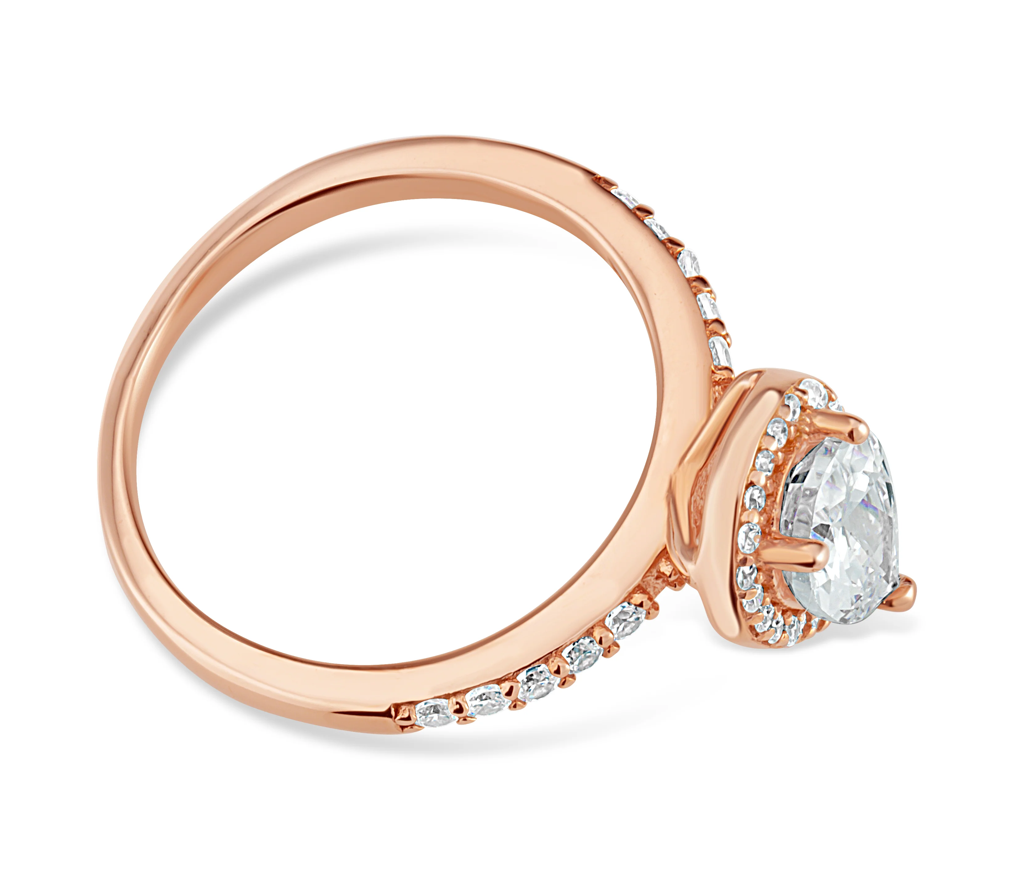 Sterling Silver and Rose Plated Zirconia High Rise Pear and Round Channel Set Ring - Image 2