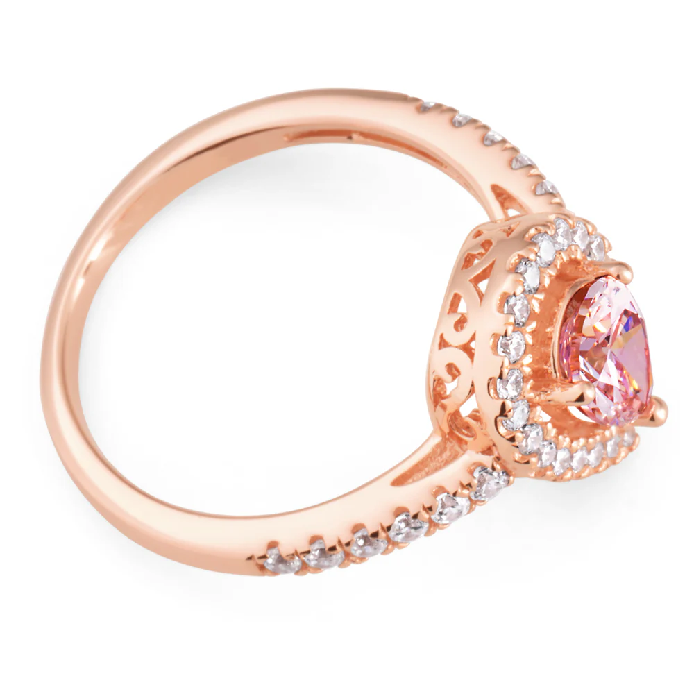 Sterling Silver and Rose Plated Zirconia Pear Ring *No Resize* - Image 2