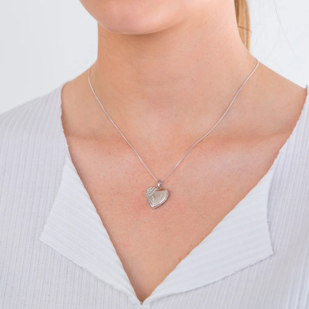 Sterling Silver Angel Wing On Heart "Nan" Locket Pendant - Image 2