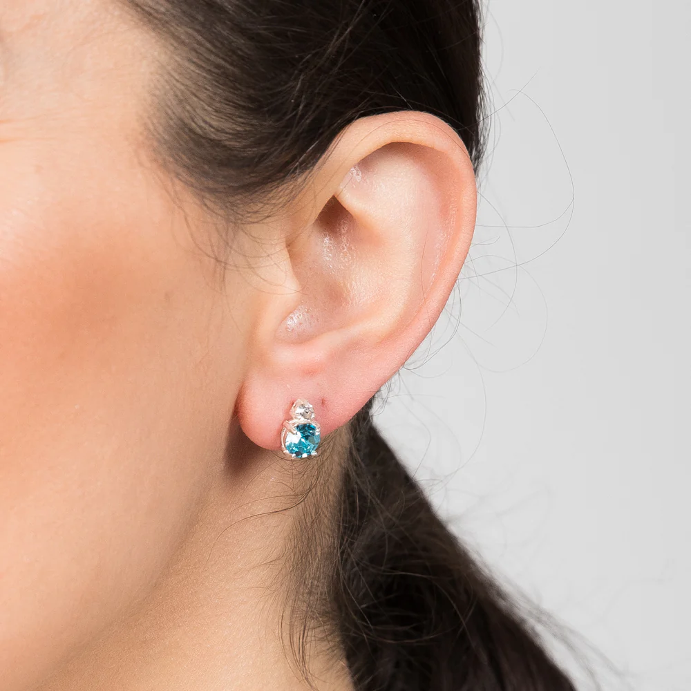 Sterling Silver Aqua Bohemica And White Crystal Studs Earrings - Image 2