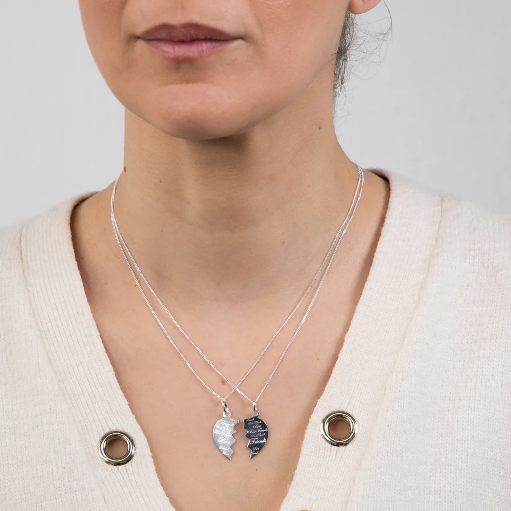 Sterling Silver Best Friend Broken Heart Pendant On 45cm Chains - Image 2