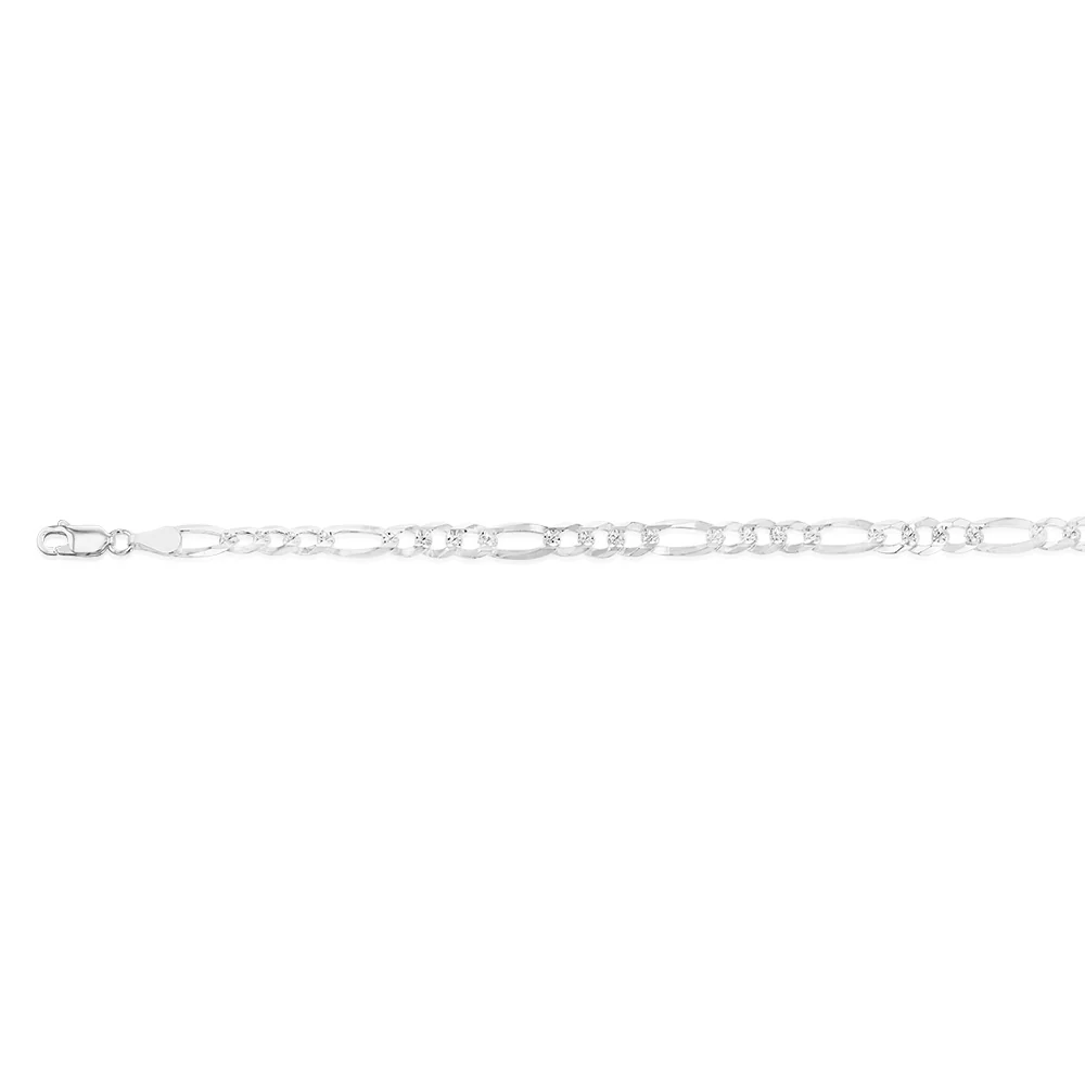 Sterling Silver Beveled Fancy 1:3 Figaro 140 Gauge 19cm Bracelet - Image 2