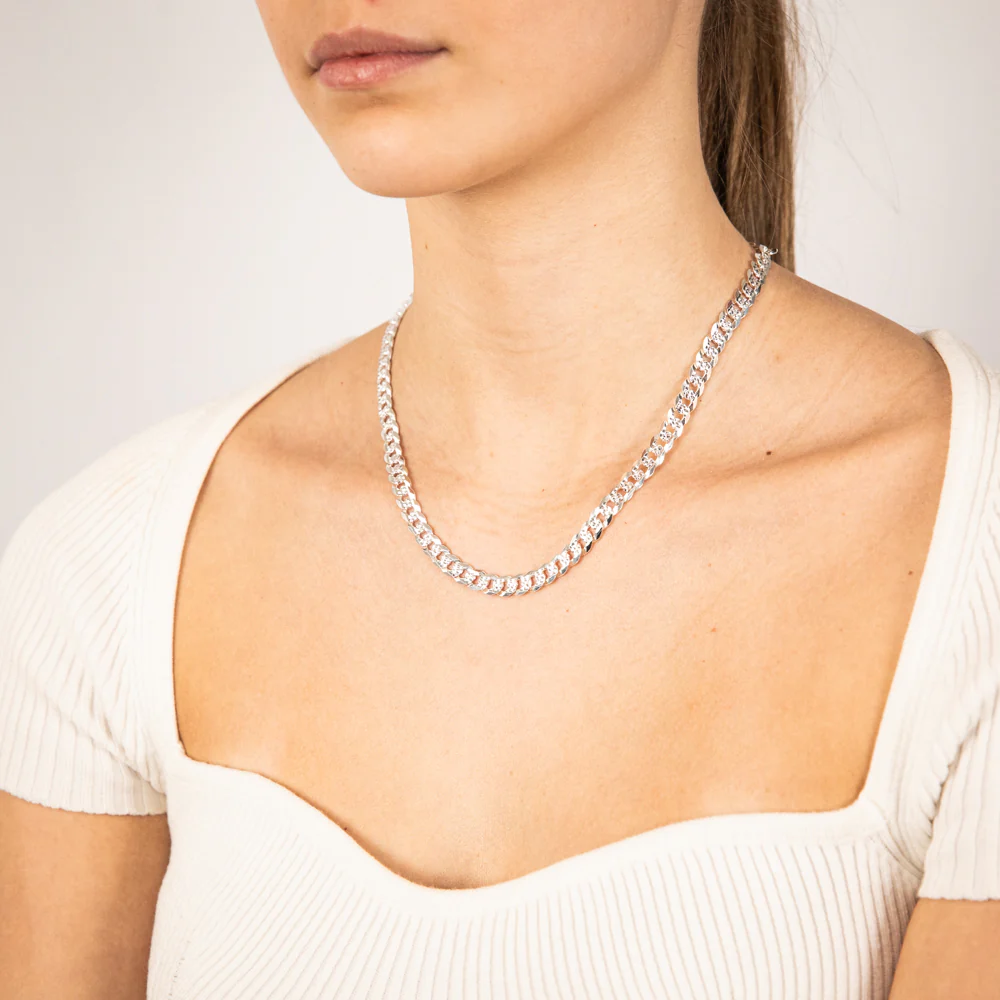 Sterling Silver Beveled Fancy Curb 160 Gauge 45cm Chain - Image 3