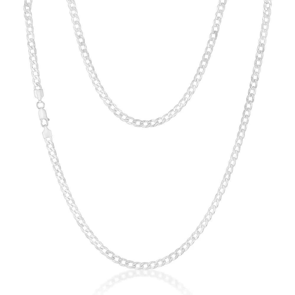 Sterling Silver Bevelled Curb 120 Gauge 60cm Chain