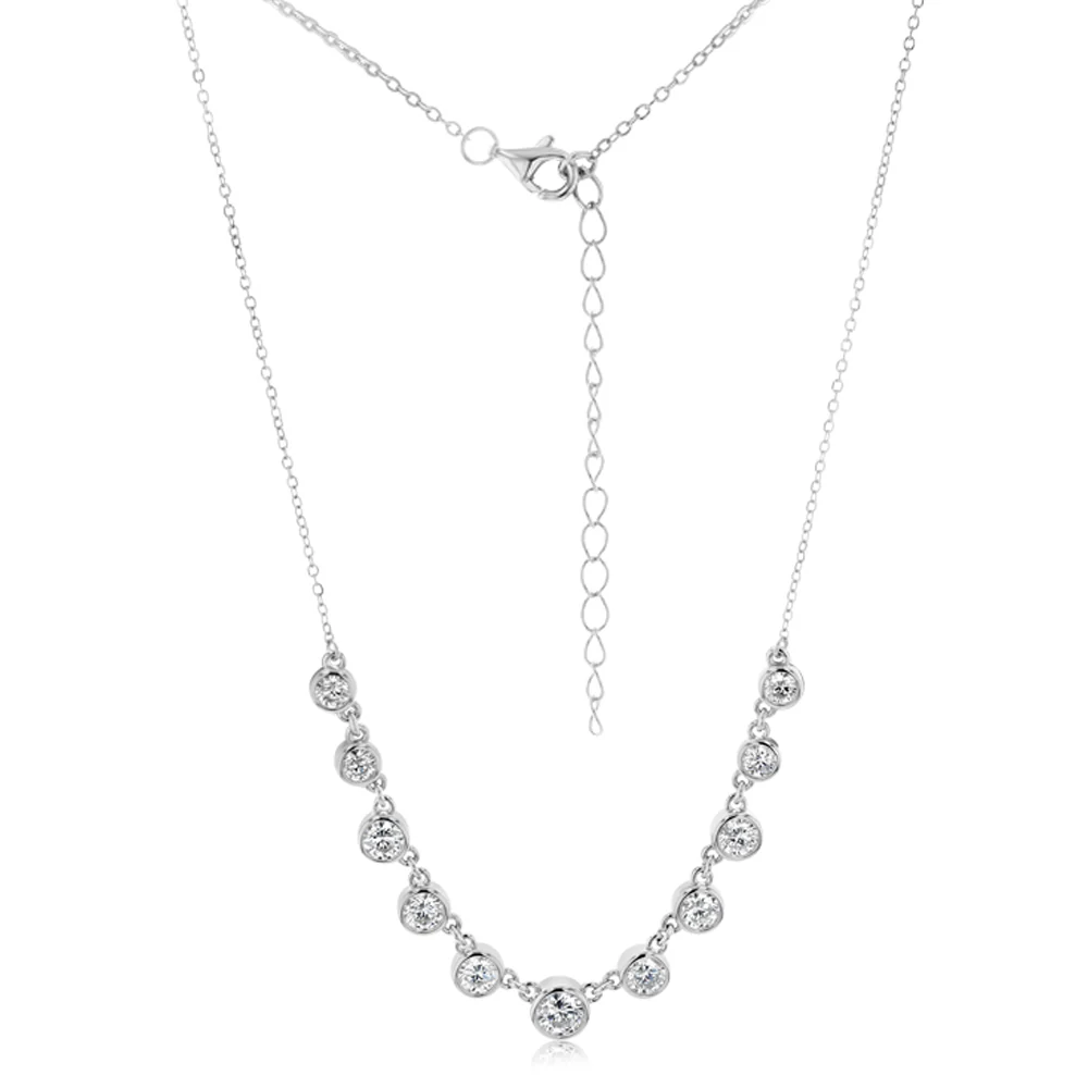 Sterling Silver Bezel Set Cubic Zirconia Charm Fancy 40+5cm Chain