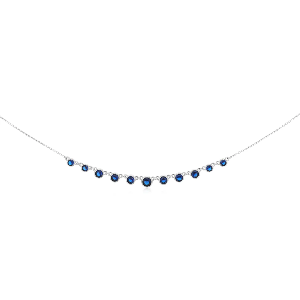 Sterling Silver Bezel Set Sapphire Blue Cubic Zirconia 40+5cm Chain - Image 2