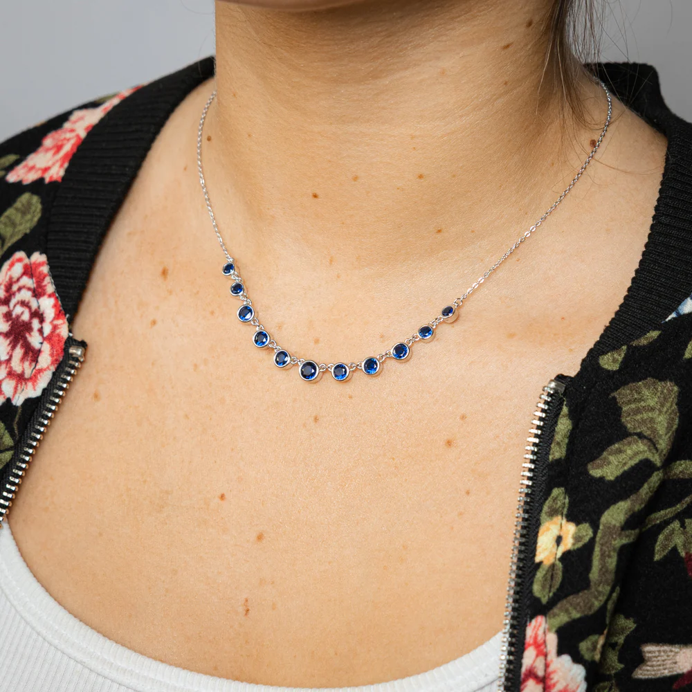 Sterling Silver Bezel Set Sapphire Blue Cubic Zirconia 40+5cm Chain - Image 3