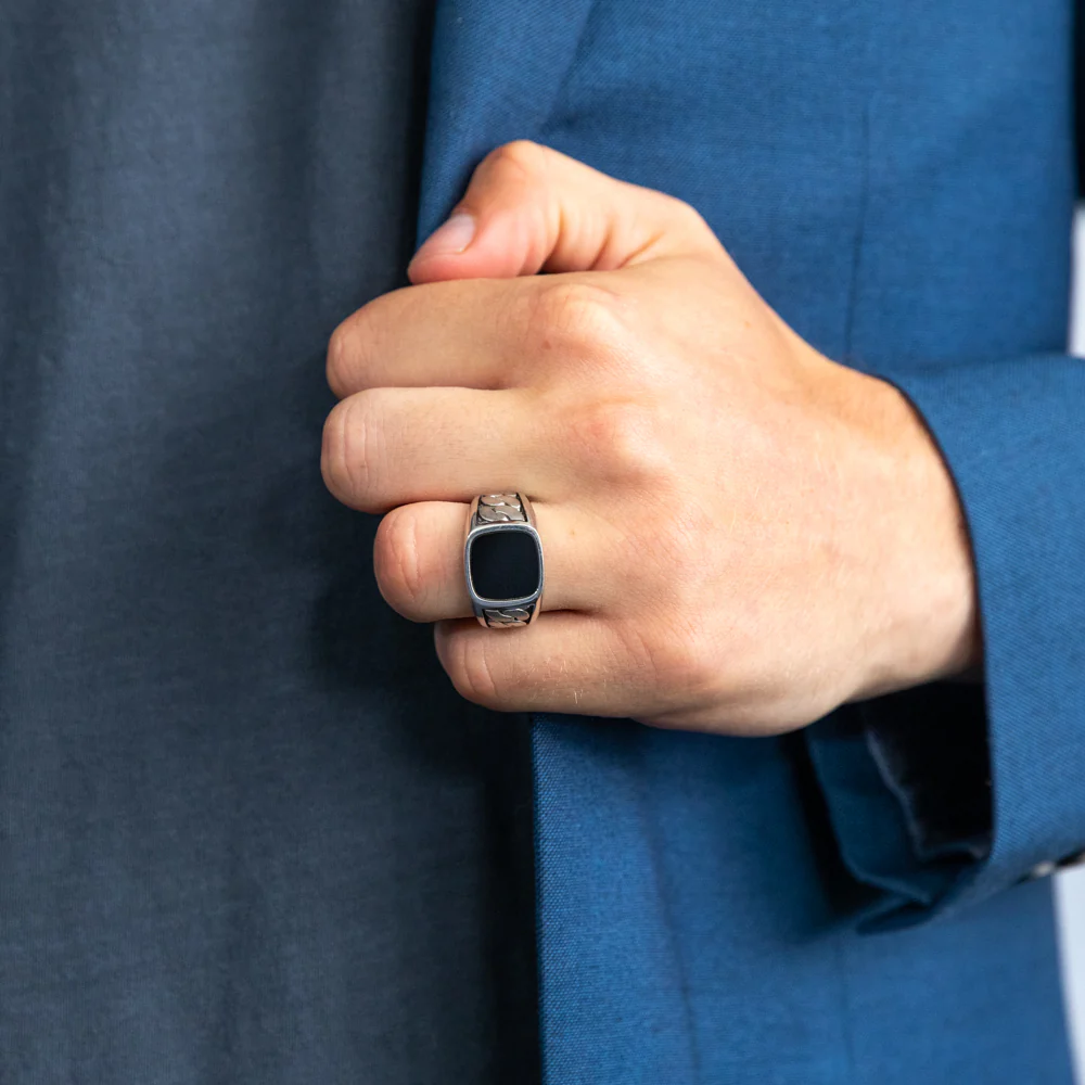 Sterling Silver Black Square Oynx Stone Fancy Rings - Image 3